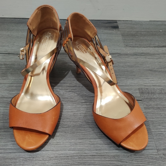 Coach Kayson tan and gold strap sandals heels 9.5 - Picture 3 of 9